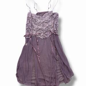 Romantic Fairycore Sheer Lace Whimsical Asymmetrical Slip Top Fairy Size Medium